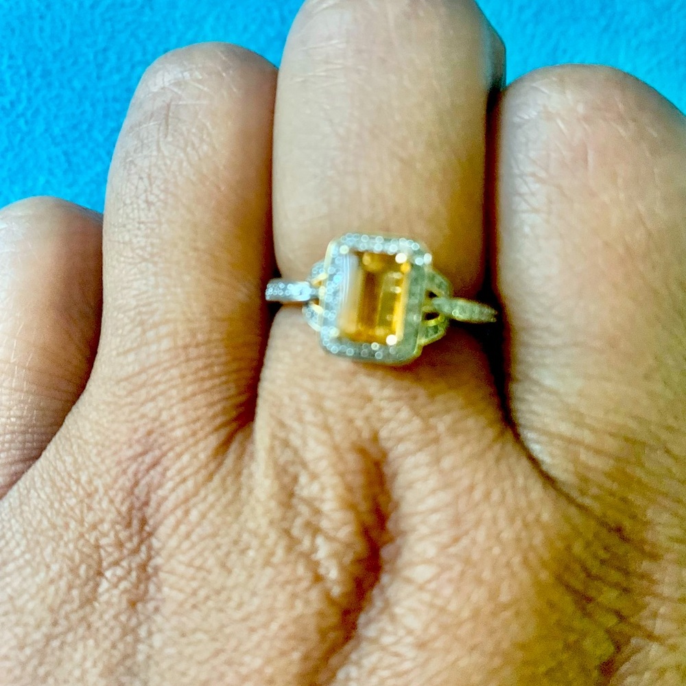 14k solid gold with natural yellow imperial topaz and diamond ring
